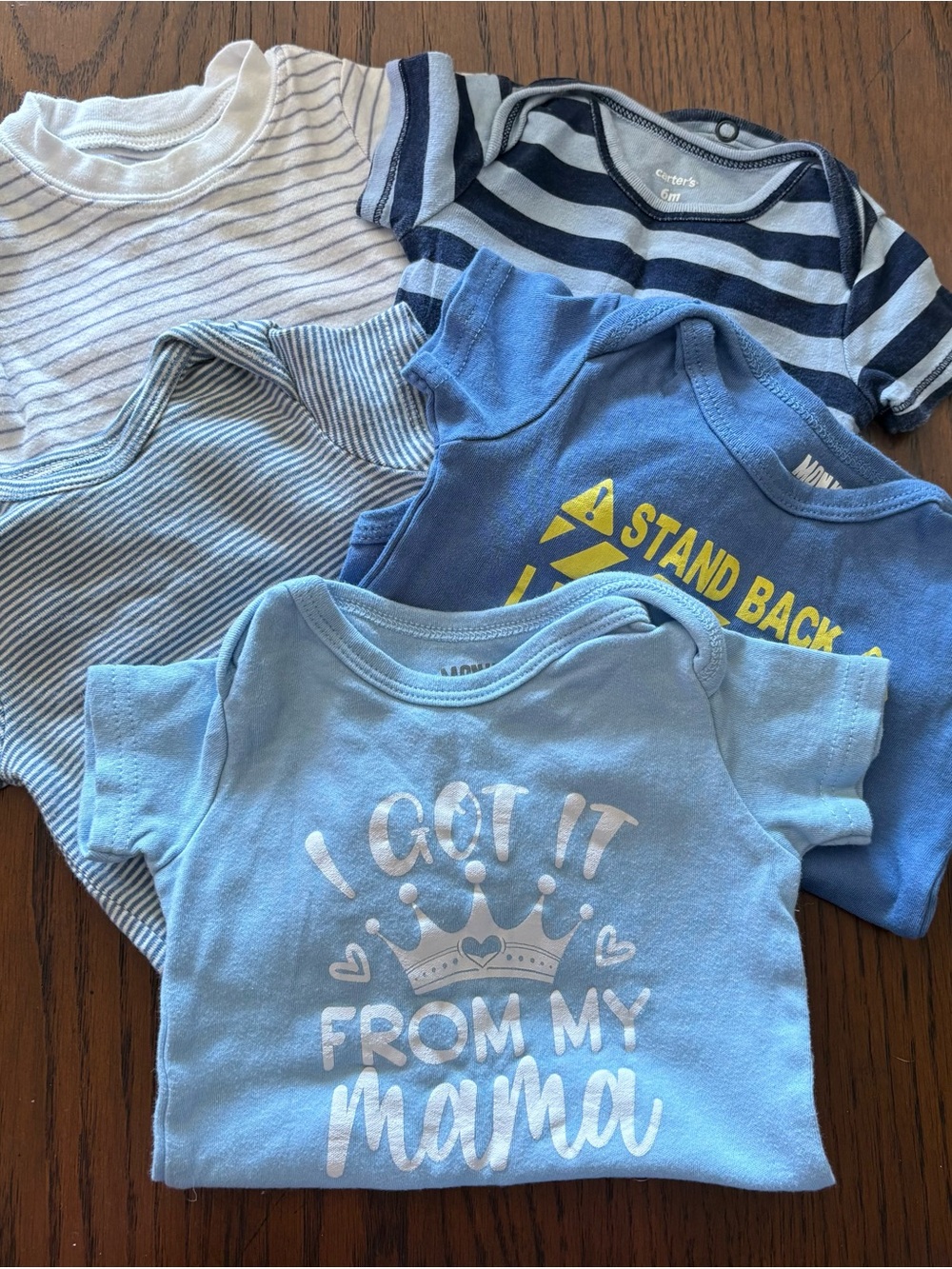 Carter's Baby Blue & Navy Striped Short Sleeve Onesies - Blue Mix